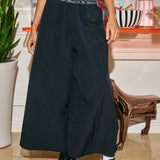 Letter Elastic Waist Wide Leg Nylon Pants