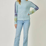 61313 Mock Neck Fair Isle Cuff Sweater