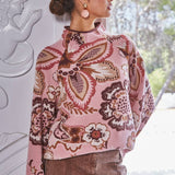 BOLD FLORAL &amp; PAISLEY PATTERN FUNNEL NECKLINE SWEATER FW