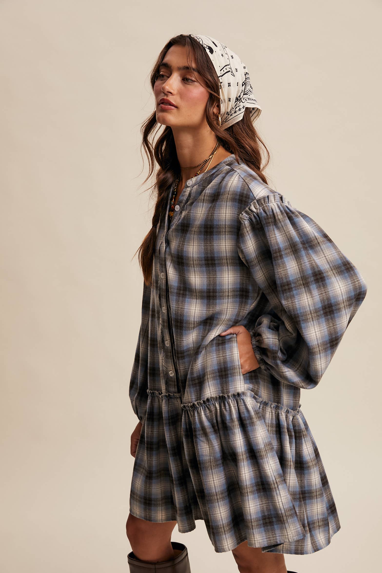Plaid Drop-Waist Mini Dress
