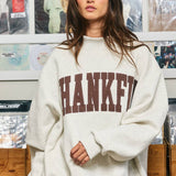 IT2594E-THANKFUL | Applique Embroidery Mock Neck Sweatshirt