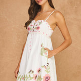 Embroidered Palm & Floral Scalloped Babydoll Mini Dress