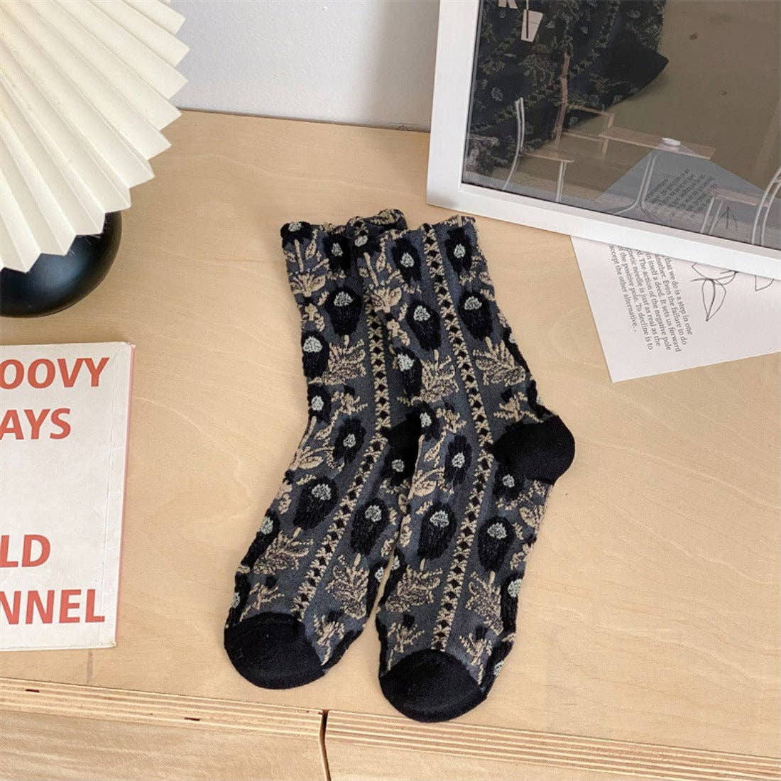 Vintage Embossed Floral Socks