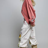 Vintage Floral Artisan Embroidered Twill Jogger Pants