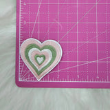 Pastel Green Pink and White Heart Embroidery Iron On Patches