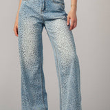 Leopard Print Wide-Leg Denim Pants