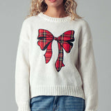 Plaid Bow Patch  Knit Sweater