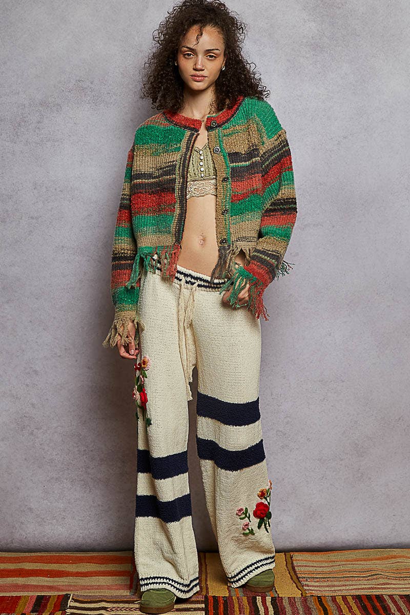 Textured Striped Sweater Cardigan