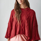Quarter Sleeve Loose Cable Knit Sweater