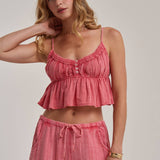 MINERAL WASHED GAUZE CAMI TOP AND BARREL PANTS CASUAL SET