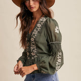 Embroidered Peplum Blouse