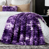 CB Striped Faux Fur Warm Plush Throw Blanket, Tie-dye Color