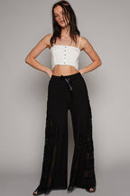 Lace Contrast Wide Leg Pants