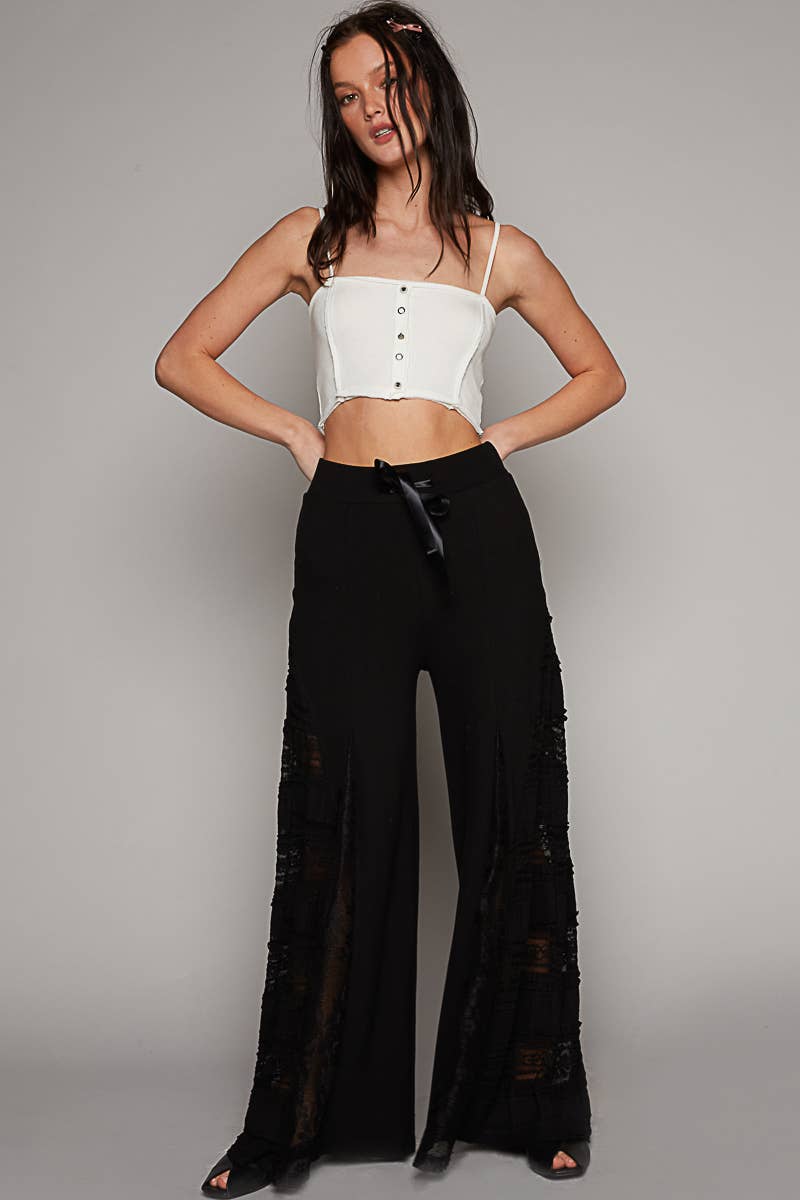 Lace Contrast Wide Leg Pants