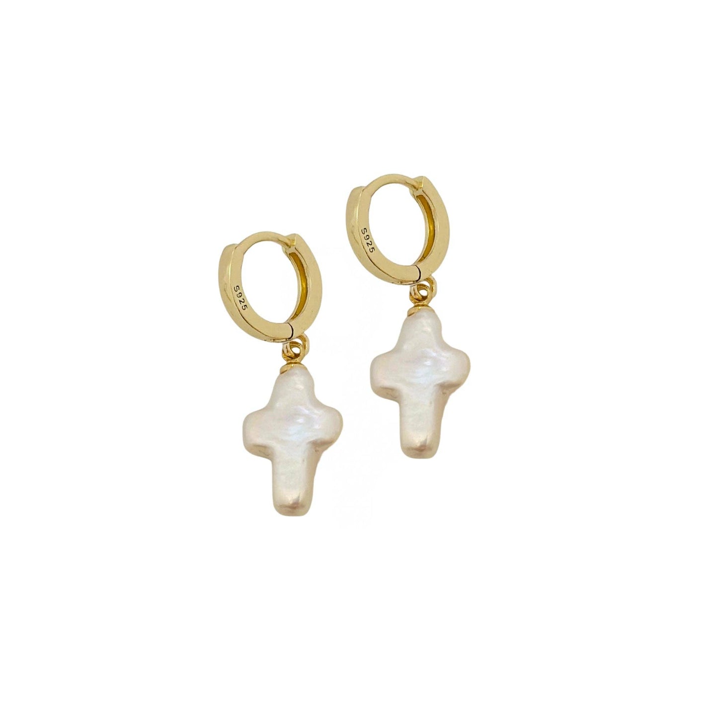 Pearl Cross Charm Hoops