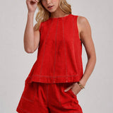 GAME DAY SLEEVELESS COLOR DENIM TOP AND MATCHING SHORTS SET