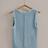 Frayed Trim Textured Knit Sleeveless Top