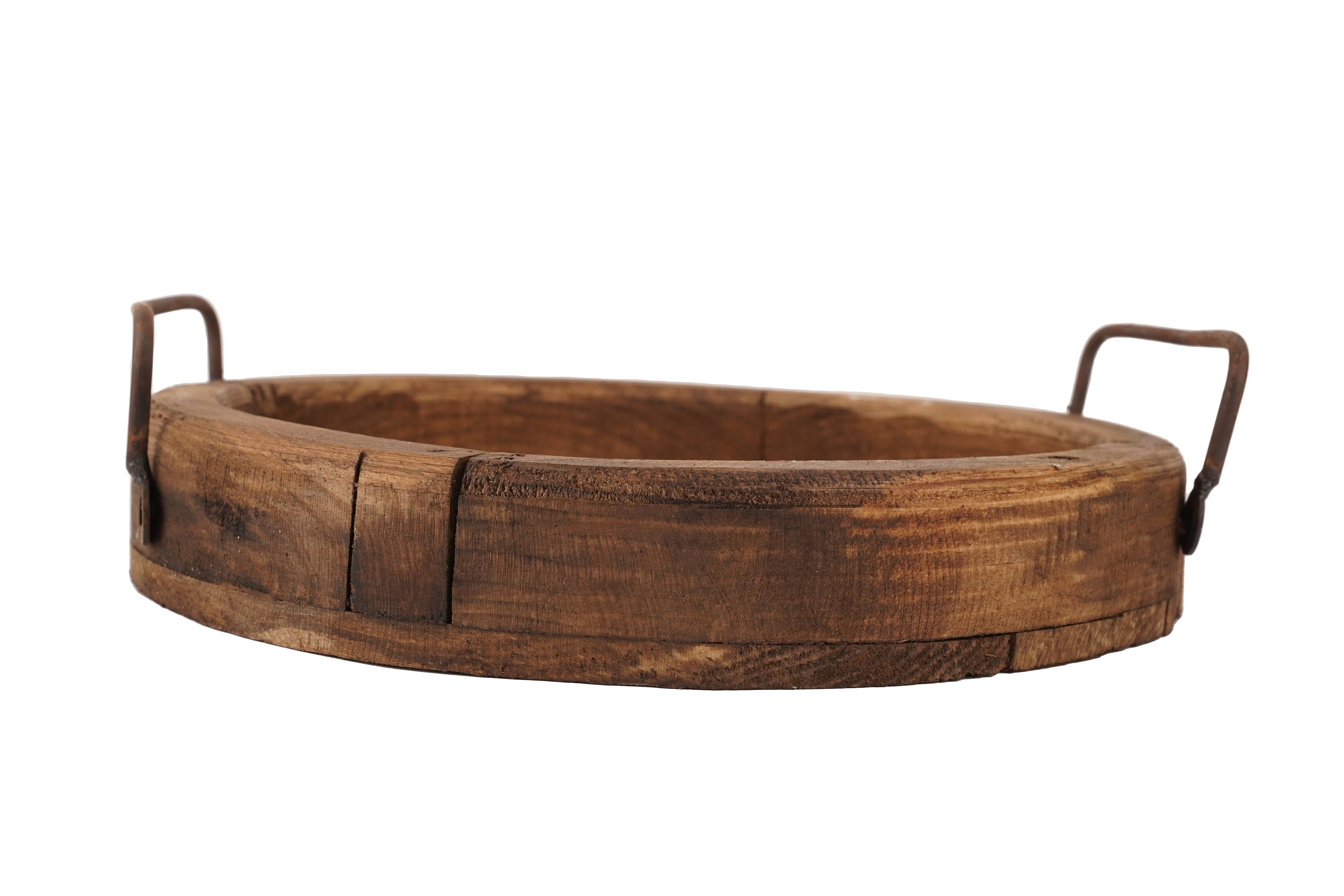 Round Farmhouse-Reclaimed Wood Tray With Handles
