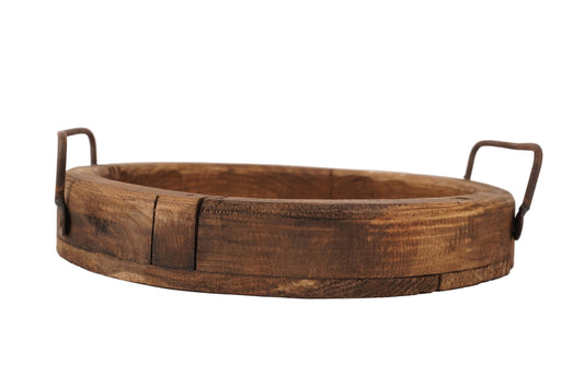 Round Farmhouse-Reclaimed Wood Tray With Handles