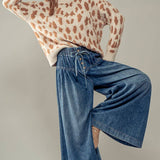 Pleated Wide-Leg Button Closure Pants