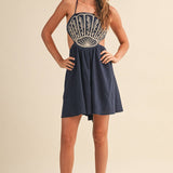 ID10176 SCALLOP APLIQUE CRISS CROSS BACK FLARE MINI DRESS