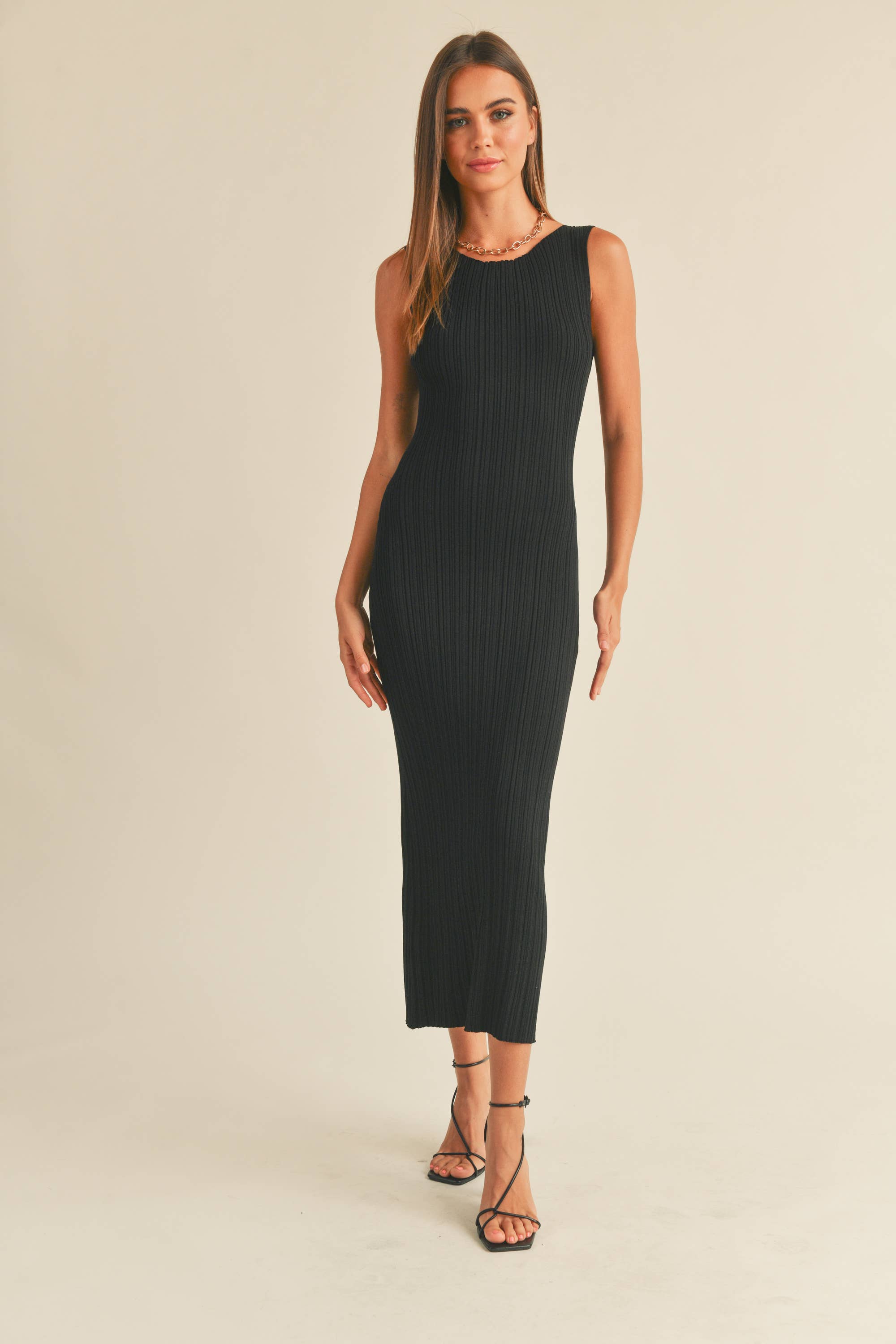 Ribbed High Neck Knit Maxi Dress