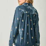 Embroidery Velvet Collared Shirt