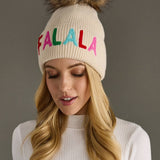Beige "Fa-La-La" Knit Pom Hat