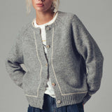 Contrast Trim Boho Knit Button Cardigan