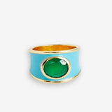 Hazel Oval Stone With Enamel Band Ring Light Blue/Green Wholesale- Size 7