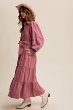Utility Tiered Denim Midi Dress