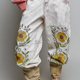 Vintage Floral Artisan Embroidered Twill Jogger Pants