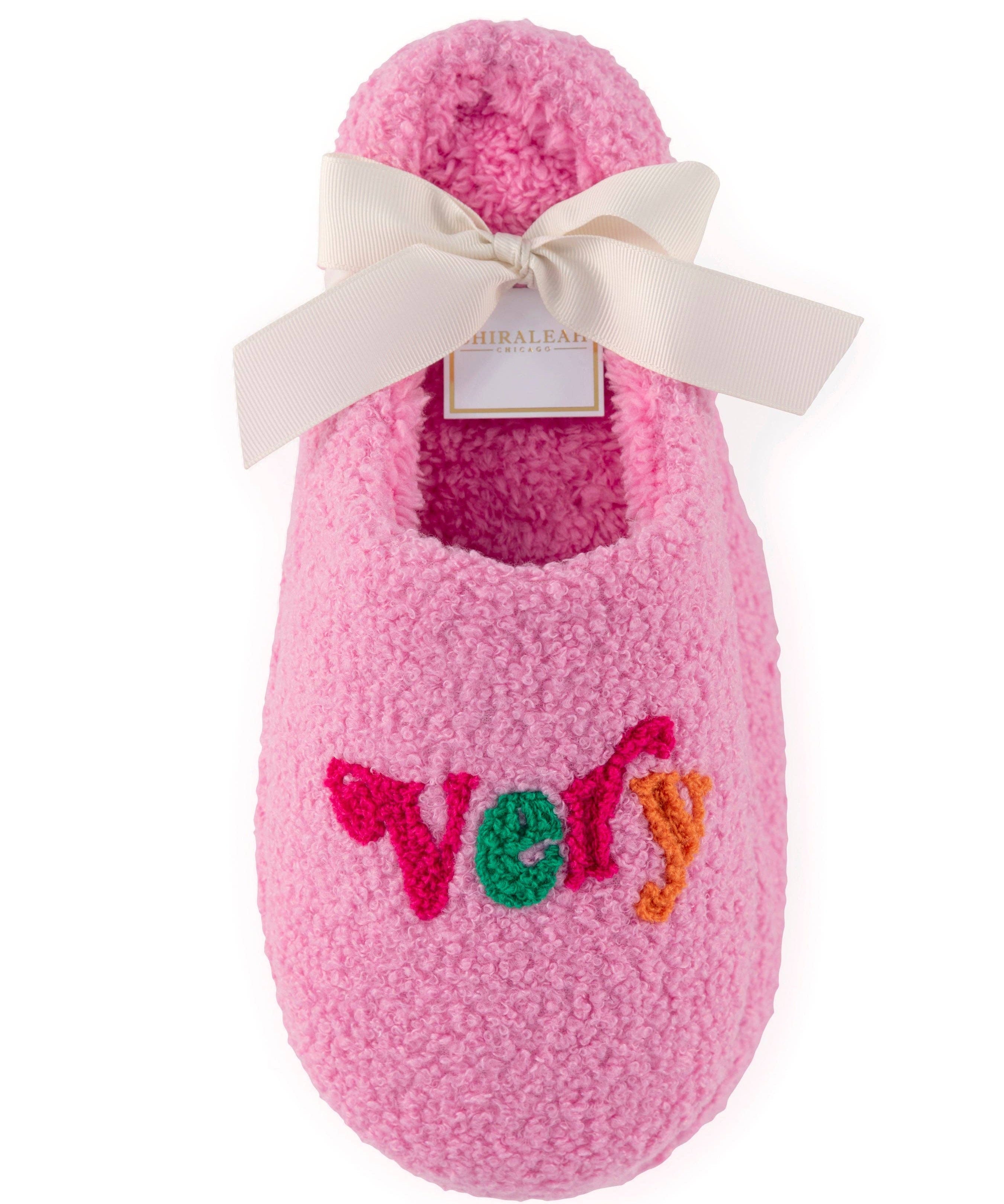 "VERY MERRY" SLIPPERS, PINK