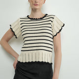 MAS3129 STRIPED CROCHET S/S SWEATER