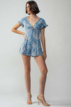 Embroidered Flutter Sleeve Romper