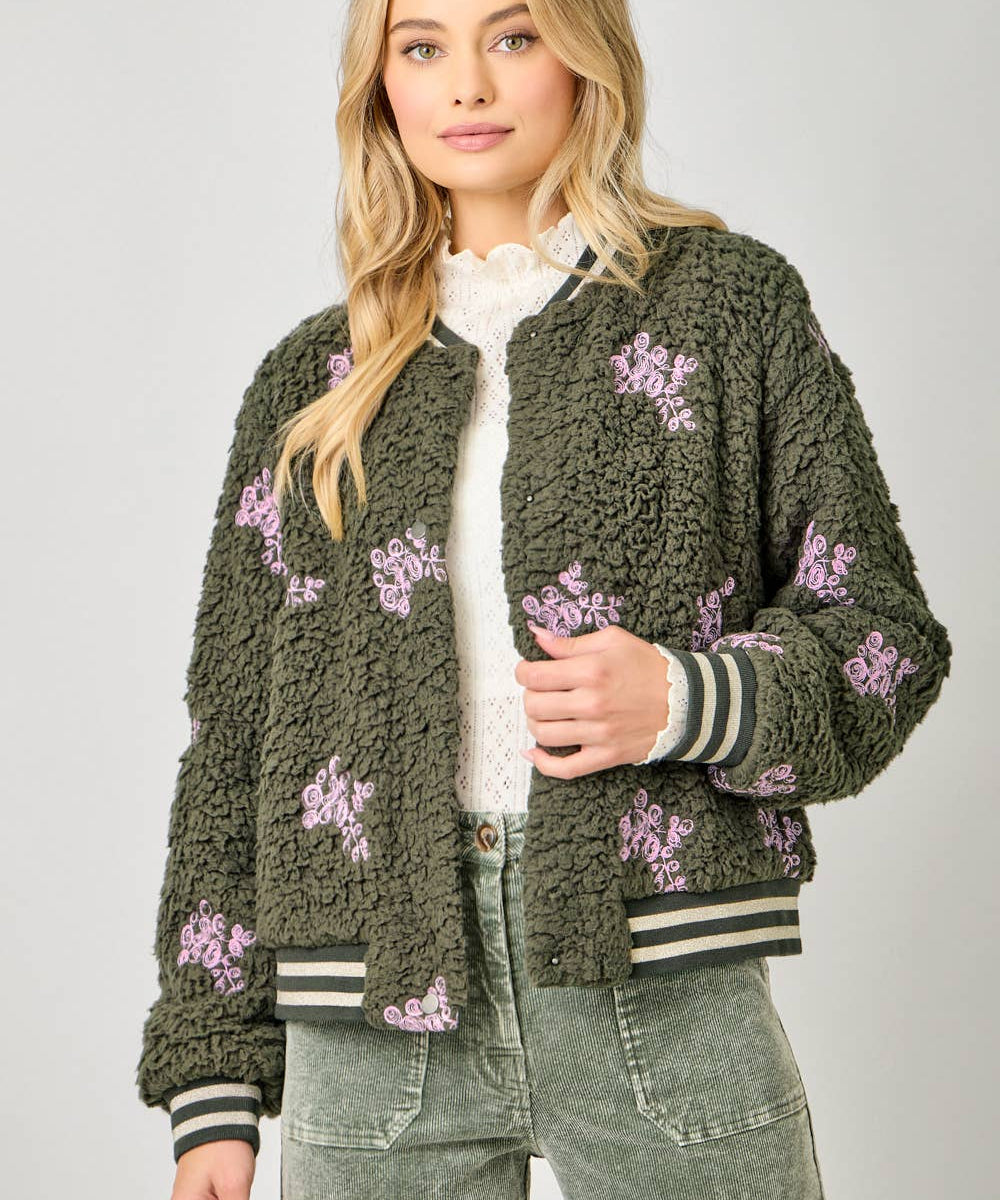 Embroidery Teddy Fur Jacket