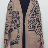 Animal Jacquard Long Knit Cardigan