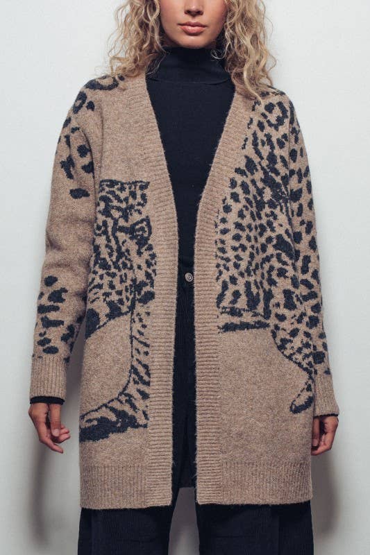 Animal Jacquard Long Knit Cardigan