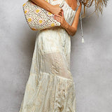 Sleeveless Round Neck Tassel Shoulder Tie Woven Maxi Dress