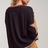 Raw Seam Star Patch Slouchy Knit Top