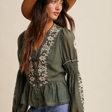 Embroidered Peplum Blouse