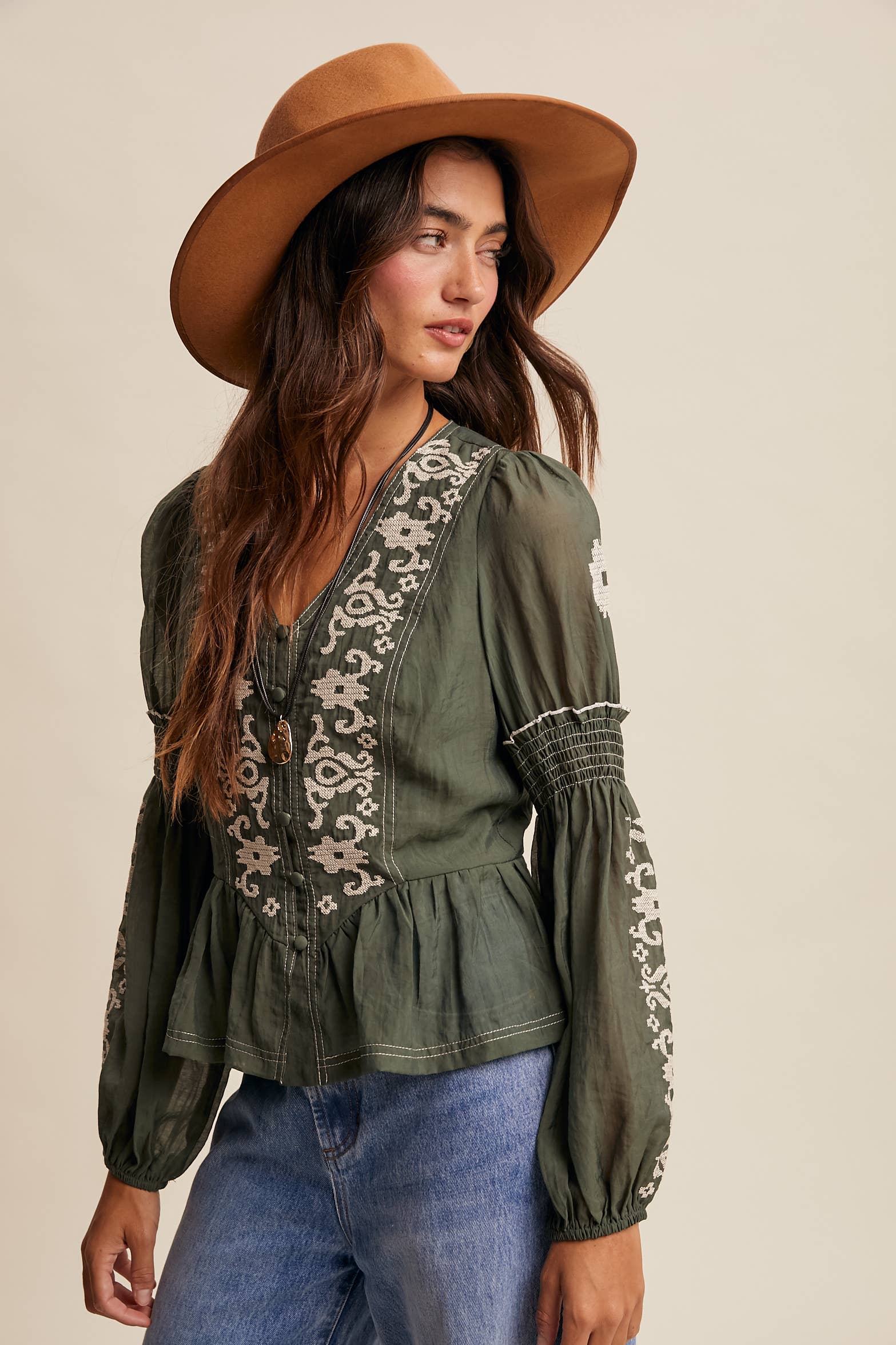 Embroidered Peplum Blouse