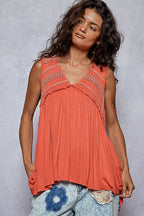 Lace Trim Babydoll Knit Top
