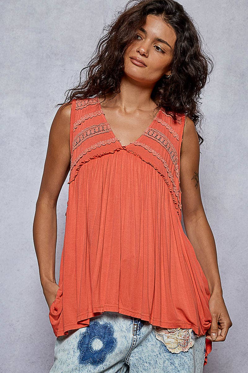 Lace Trim Babydoll Knit Top