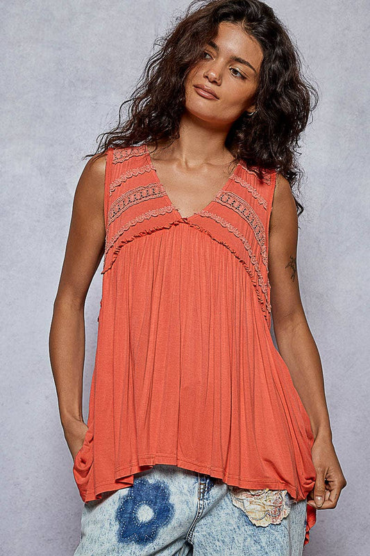 Lace Trim Babydoll Knit Top