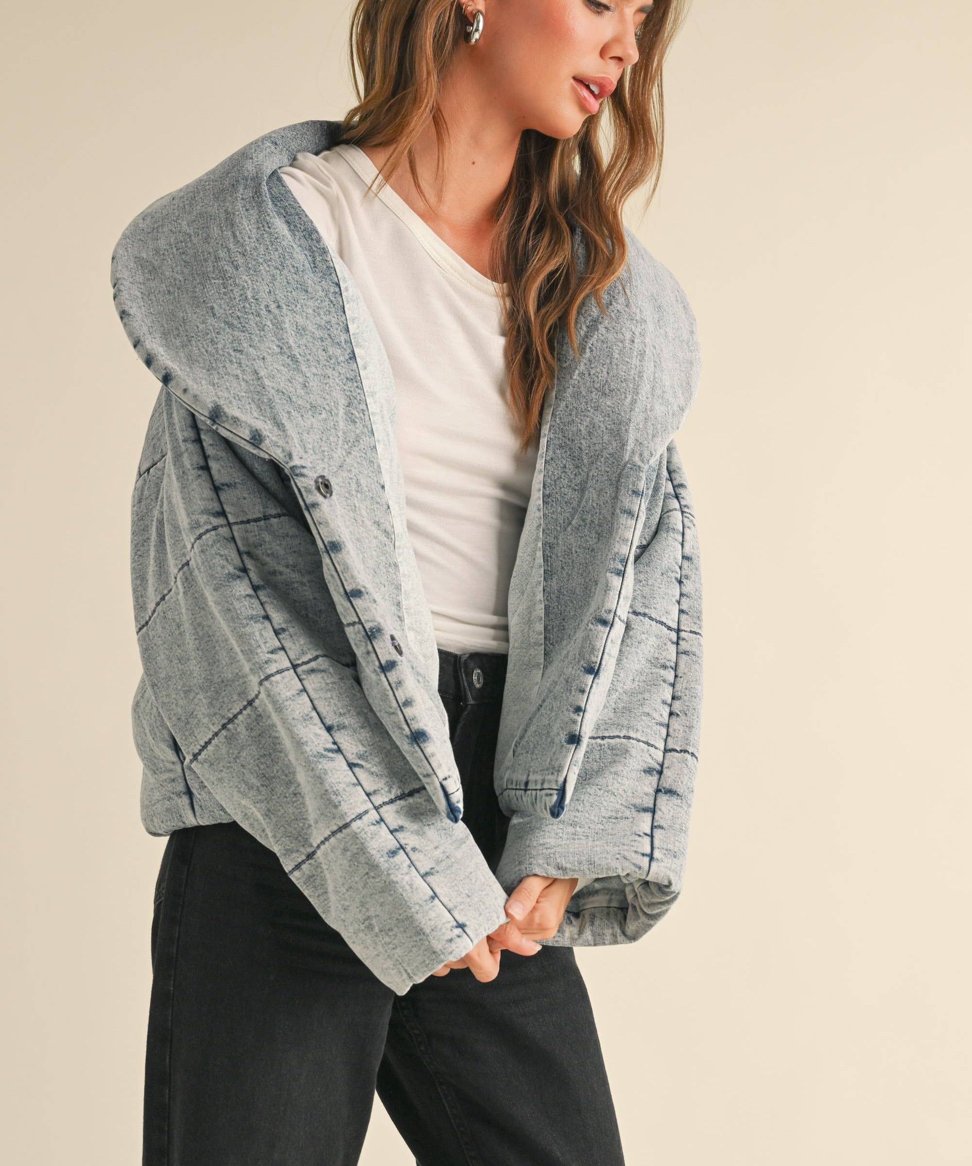 Quilted Tie-Close Denim Jacket