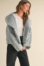 Quilted Tie-Close Denim Jacket