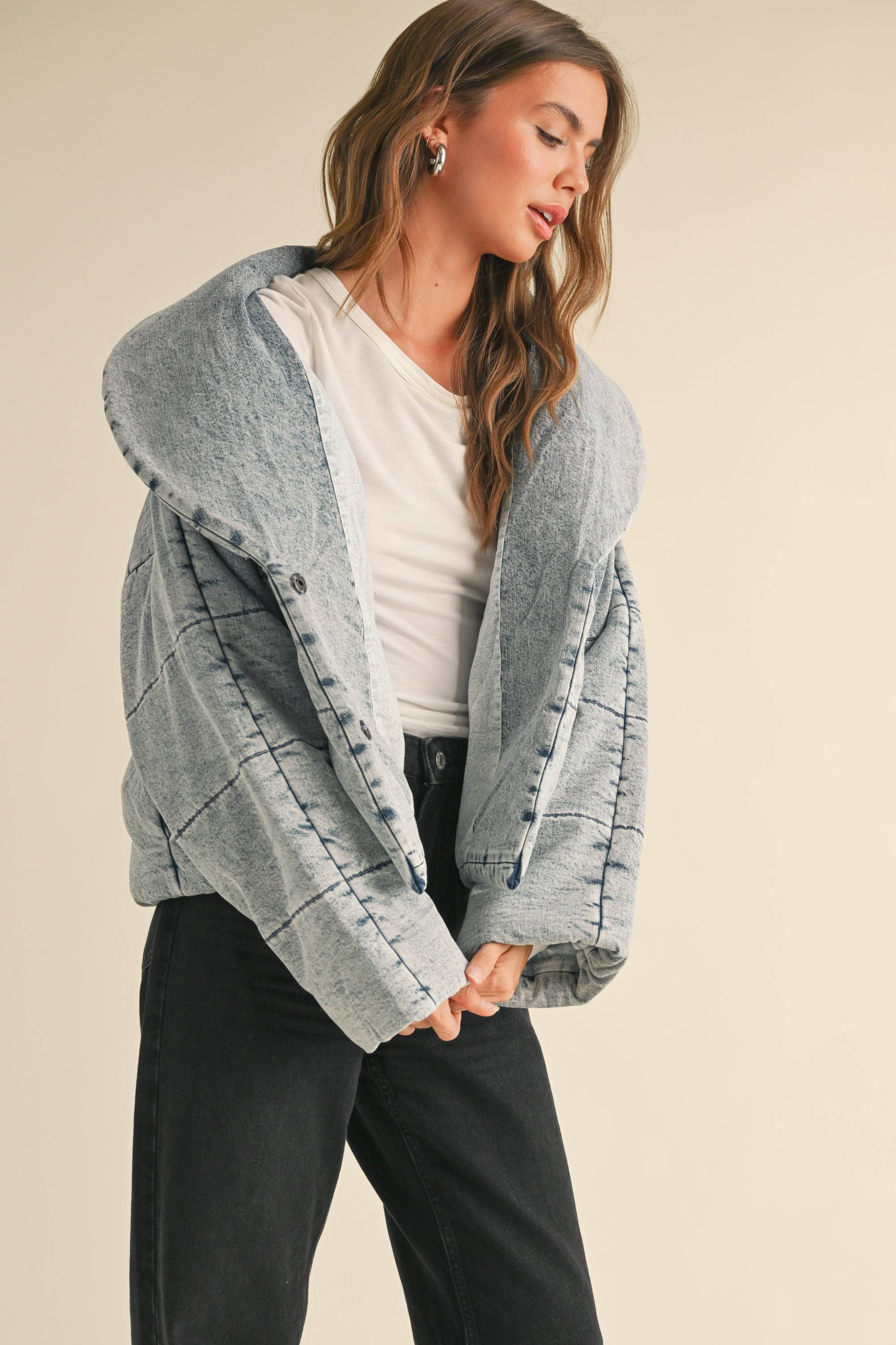 Quilted Tie-Close Denim Jacket