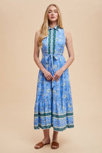 Printed Lapel Button Down Maxi Dress