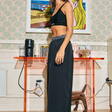 Letter Elastic Waist Wide Leg Nylon Pants